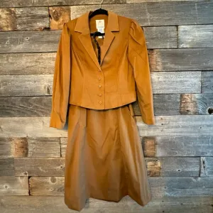 Vintage 1970s College Town Caramel Brown Skirt Suit size small