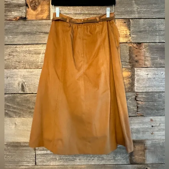 Vintage 1970s College Town Caramel Brown Skirt Suit size small