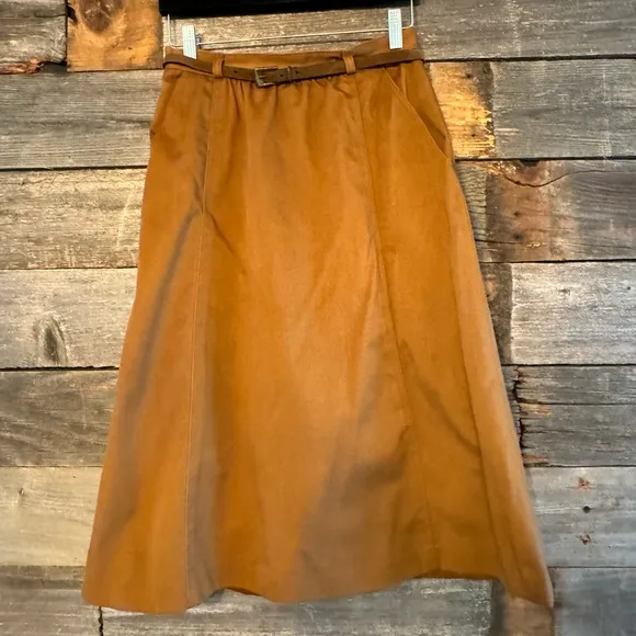 Vintage 1970s College Town Caramel Brown Skirt Suit size small