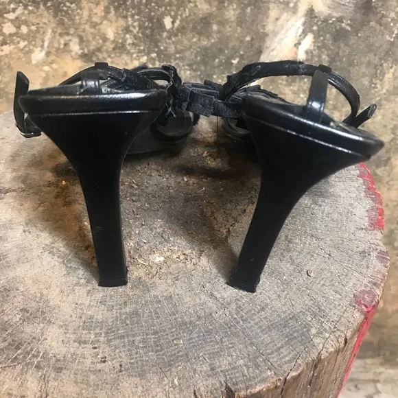 Vintage 90s black strappy heels Richard Tyler pony hair sandals