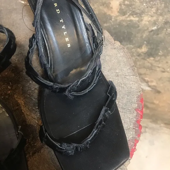 Vintage 90s black strappy heels Richard Tyler pony hair sandals
