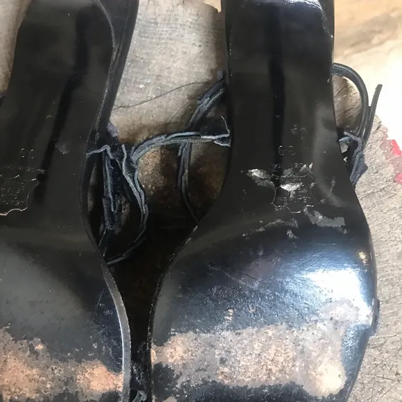 Vintage 90s black strappy heels Richard Tyler pony hair sandals