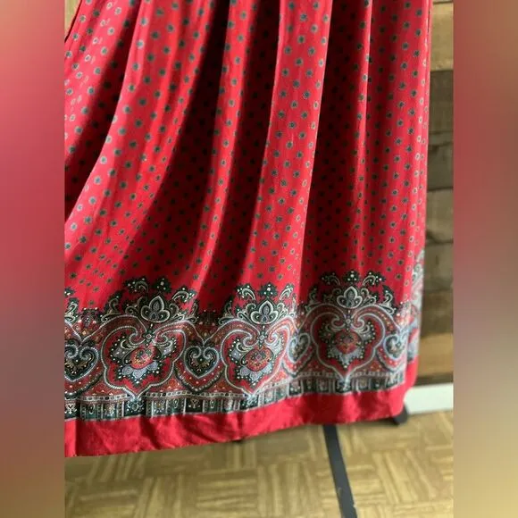 Vintage 90's J. G. Hook Multi Pattern 100% Rayon Midi Skirt Paisley Floral Dots