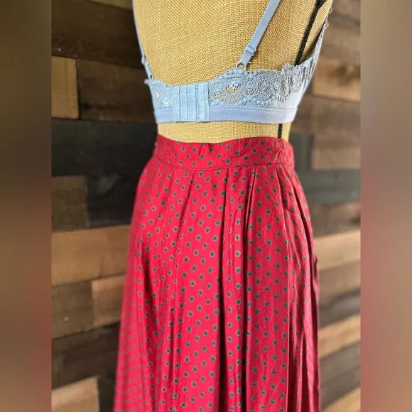 Vintage 90's J. G. Hook Multi Pattern 100% Rayon Midi Skirt Paisley Floral Dots