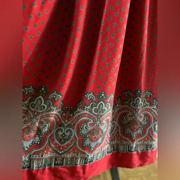 Vintage 90's J. G. Hook Multi Pattern 100% Rayon Midi Skirt Paisley Floral Dots
