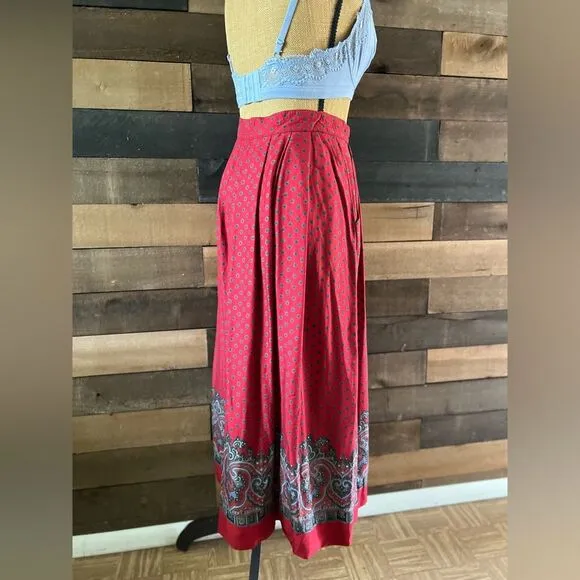 Vintage 90's J. G. Hook Multi Pattern 100% Rayon Midi Skirt Paisley Floral Dots
