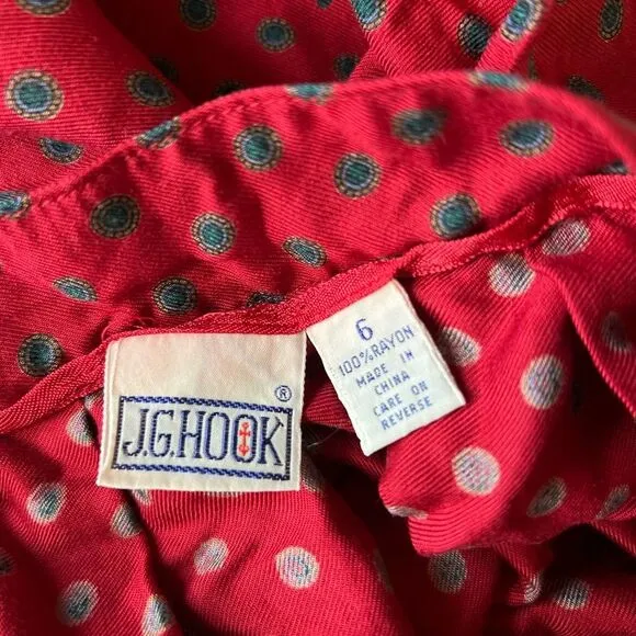 Vintage 90's J. G. Hook Multi Pattern 100% Rayon Midi Skirt Paisley Floral Dots