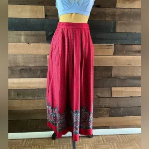 Vintage 90's J. G. Hook Multi Pattern 100% Rayon Midi Skirt Paisley Floral Dots