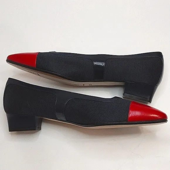Vintage Bruno Magli Bologna Kitten Heels in Black and Red Sandals US 7.5
