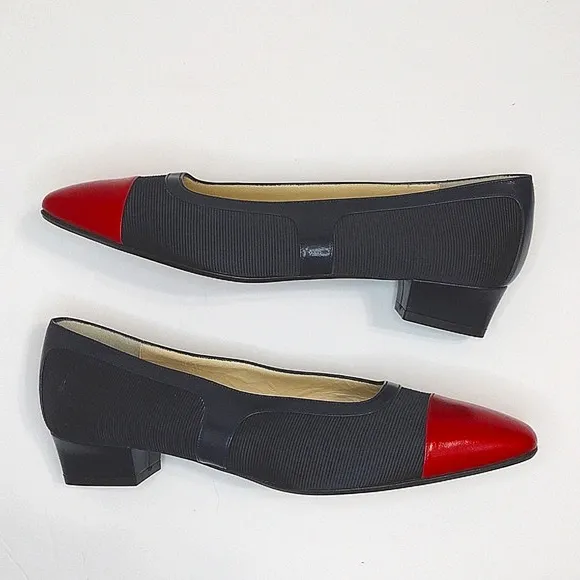 Vintage Bruno Magli Bologna Kitten Heels in Black and Red Sandals US 7.5