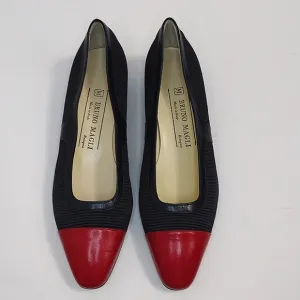 Vintage Bruno Magli Bologna Kitten Heels in Black and Red Sandals US 7.5
