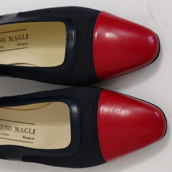 Vintage Bruno Magli Bologna Kitten Heels in Black and Red Sandals US 7.5