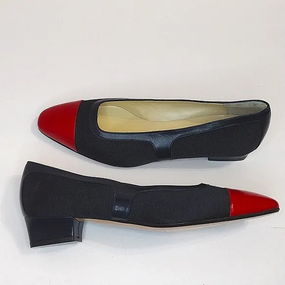 Vintage Bruno Magli Bologna Kitten Heels in Black and Red Sandals US 7.5
