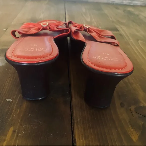 Vintage Contesa red bow wedge sandals