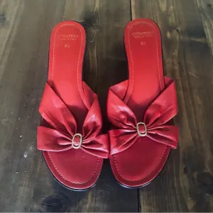 Vintage Contesa red bow wedge sandals