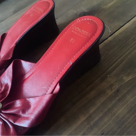 Vintage Contesa red bow wedge sandals