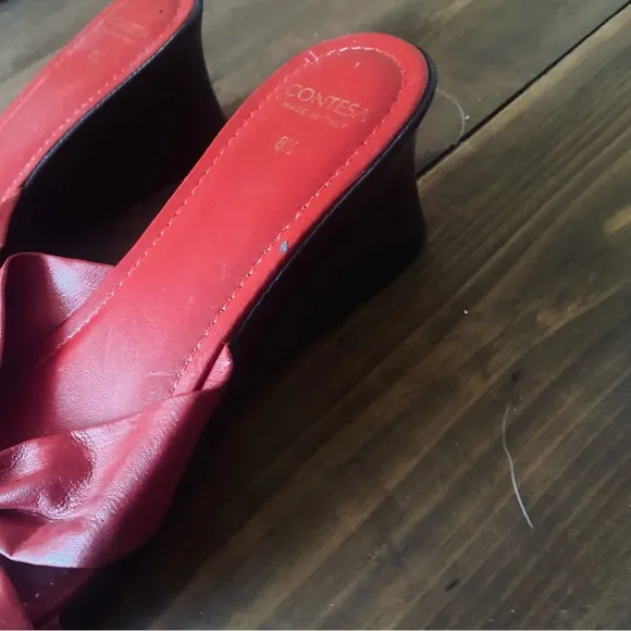 Vintage Contesa red bow wedge sandals