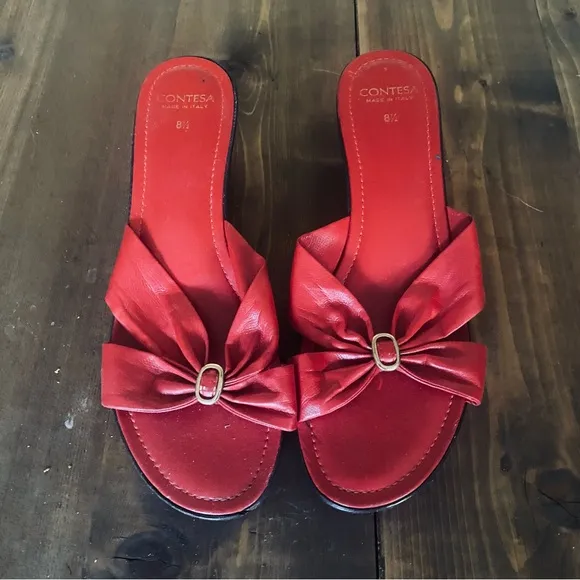 Vintage Contesa red bow wedge sandals