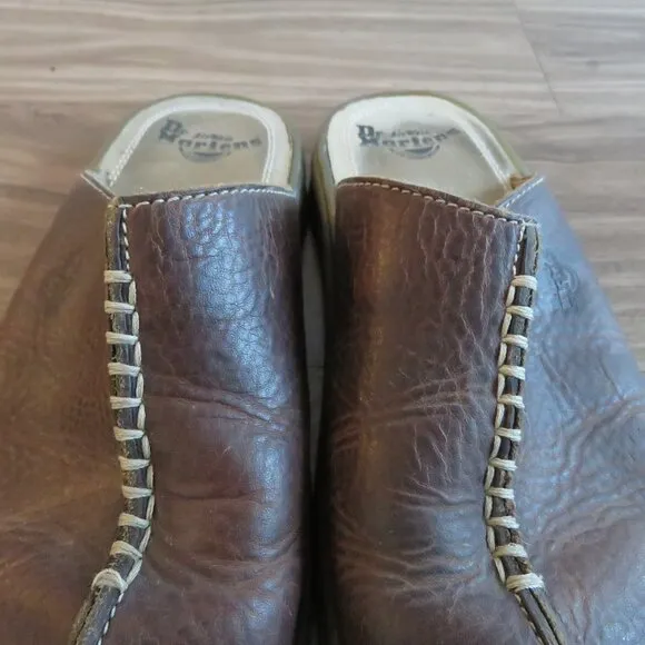 VINTAGE DR. MARTENS Slip On Chunky Wedge Brown Leather Sandals Clogs Y2K 8a63