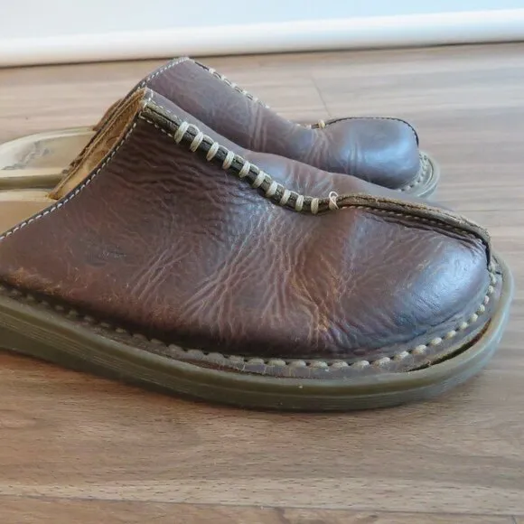 VINTAGE DR. MARTENS Slip On Chunky Wedge Brown Leather Sandals Clogs Y2K 8a63