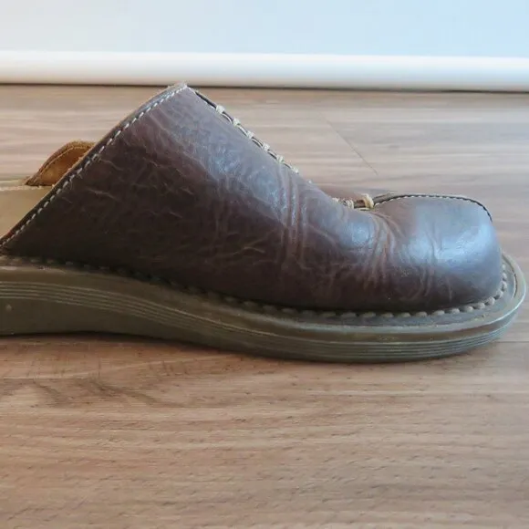 VINTAGE DR. MARTENS Slip On Chunky Wedge Brown Leather Sandals Clogs Y2K 8a63
