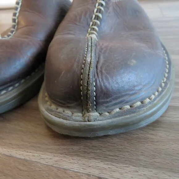 VINTAGE DR. MARTENS Slip On Chunky Wedge Brown Leather Sandals Clogs Y2K 8a63