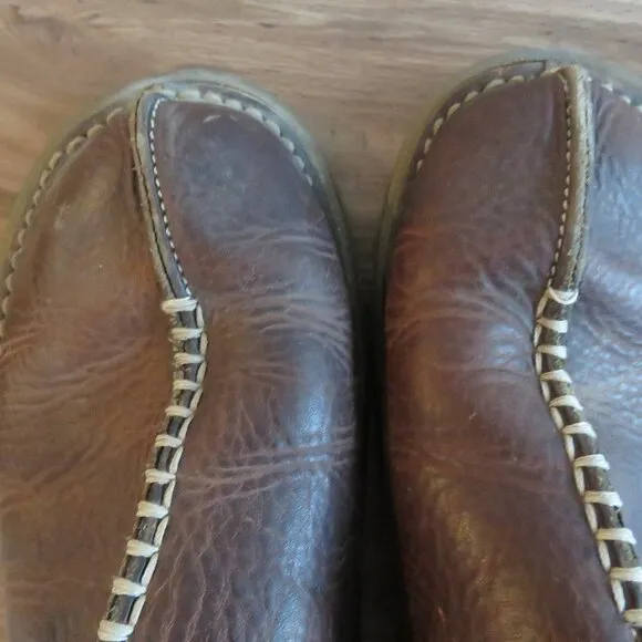 VINTAGE DR. MARTENS Slip On Chunky Wedge Brown Leather Sandals Clogs Y2K 8a63