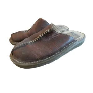 VINTAGE DR. MARTENS Slip On Chunky Wedge Brown Leather Sandals Clogs Y2K 8a63