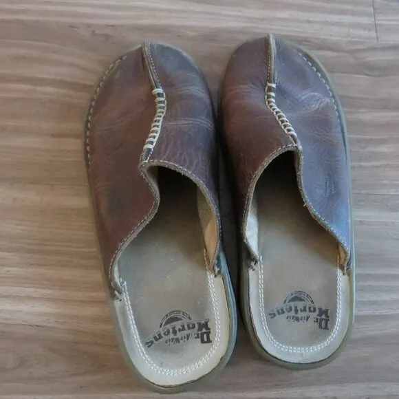 VINTAGE DR. MARTENS Slip On Chunky Wedge Brown Leather Sandals Clogs Y2K 8a63