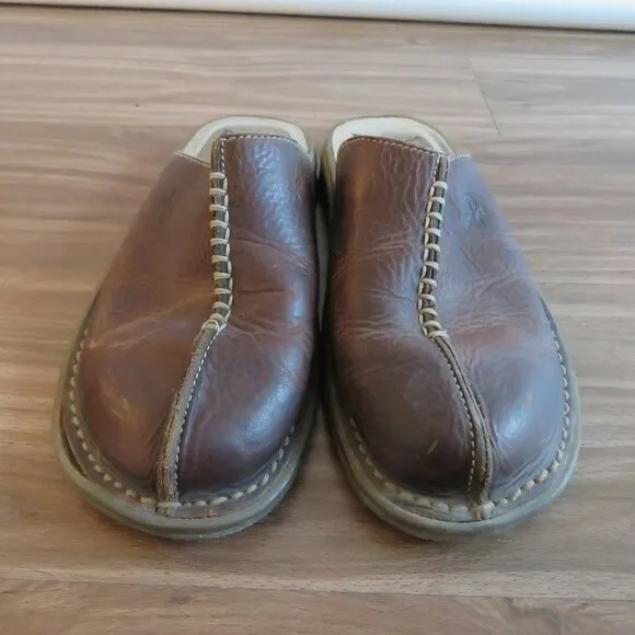 VINTAGE DR. MARTENS Slip On Chunky Wedge Brown Leather Sandals Clogs Y2K 8a63