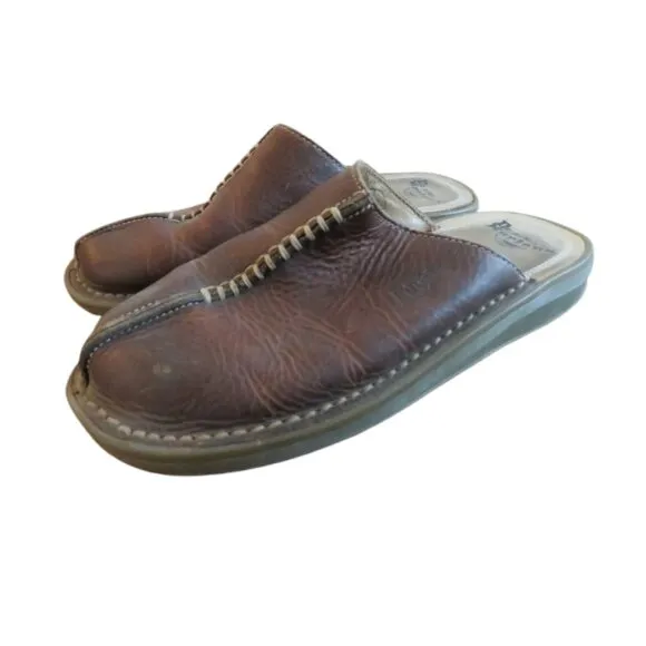 VINTAGE DR. MARTENS Slip On Chunky Wedge Brown Leather Sandals Clogs Y2K 8a63