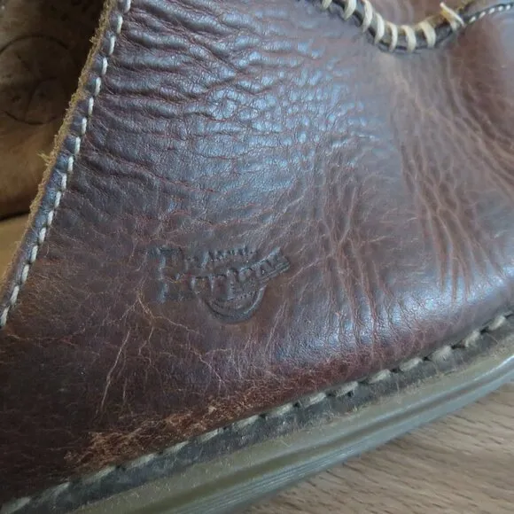 VINTAGE DR. MARTENS Slip On Chunky Wedge Brown Leather Sandals Clogs Y2K 8a63