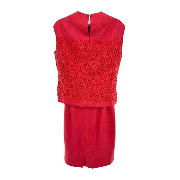 Vintage Ein Fink Kleid Skirt And‎ Overlay Top Suit Set Red Linen Blend Size 38