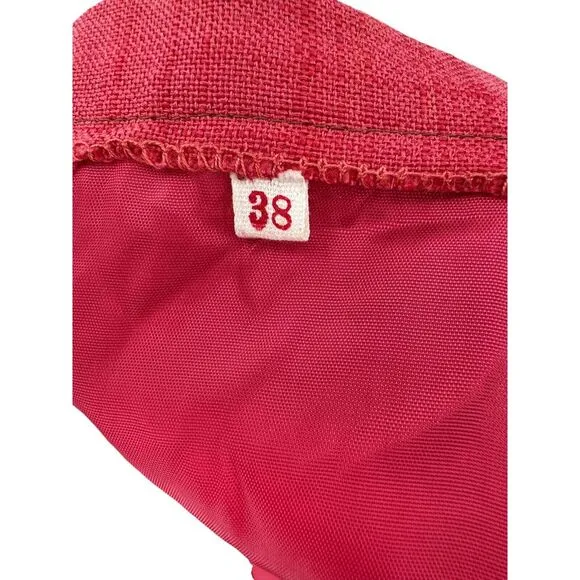 Vintage Ein Fink Kleid Skirt And‎ Overlay Top Suit Set Red Linen Blend Size 38