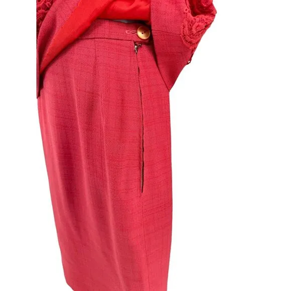 Vintage Ein Fink Kleid Skirt And‎ Overlay Top Suit Set Red Linen Blend Size 38