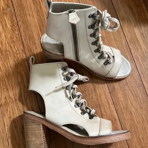 Vintage Foundry Co. Odette Boot Open Toe Lace-up Booties Sandals in Bone-Sz 8.5