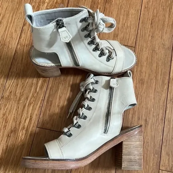 Vintage Foundry Co. Odette Boot Open Toe Lace-up Booties Sandals in Bone-Sz 8.5