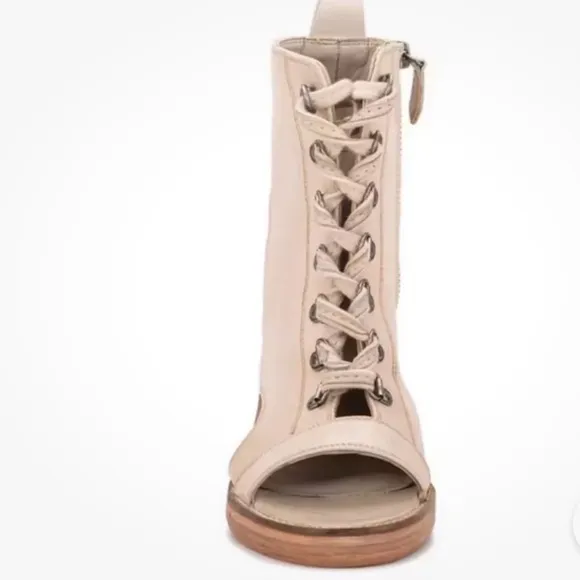 Vintage Foundry Co. Odette Boot Open Toe Lace-up Booties Sandals in Bone-Sz 8.5