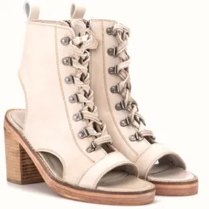Vintage Foundry Co. Odette Boot Open Toe Lace-up Booties Sandals in Bone-Sz 8.5