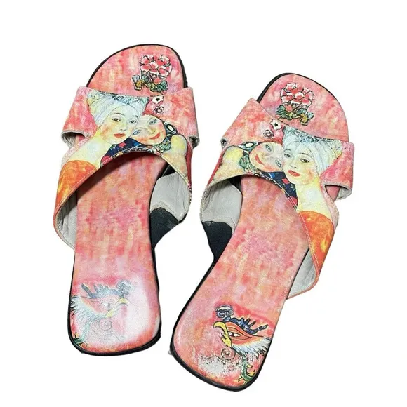 VINTAGE Jeon Women’s Japanese Wearable Art Heeled Sandals Size 6.5