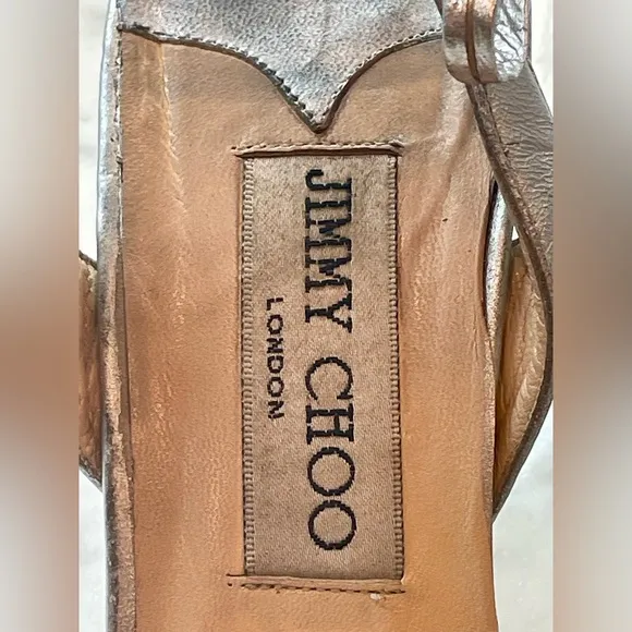 Vintage Jimmy Choo silver and crystal sandals, 3” heel, ankle wrap ties, Sz37