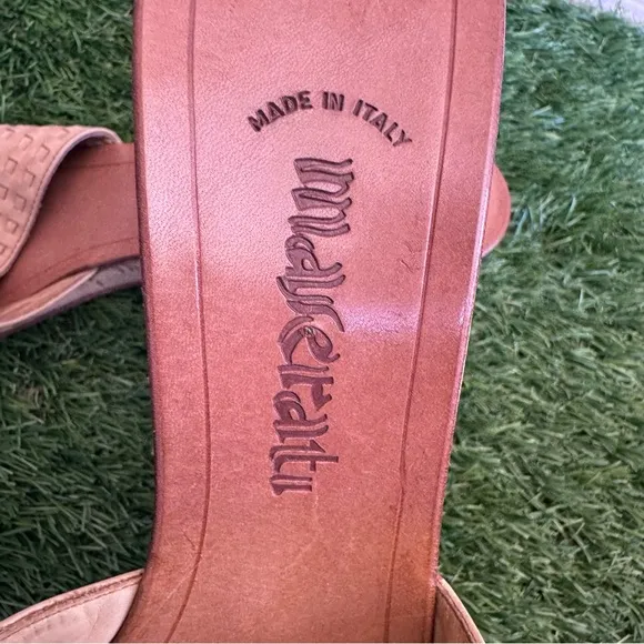 Vintage Maserati Woven Leather Wedge Sandals Made in Italy Tan Size 10