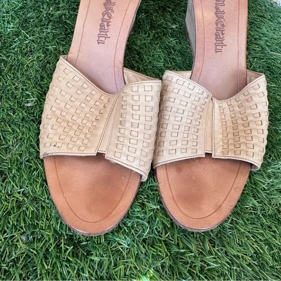 Vintage Maserati Woven Leather Wedge Sandals Made in Italy Tan Size 10