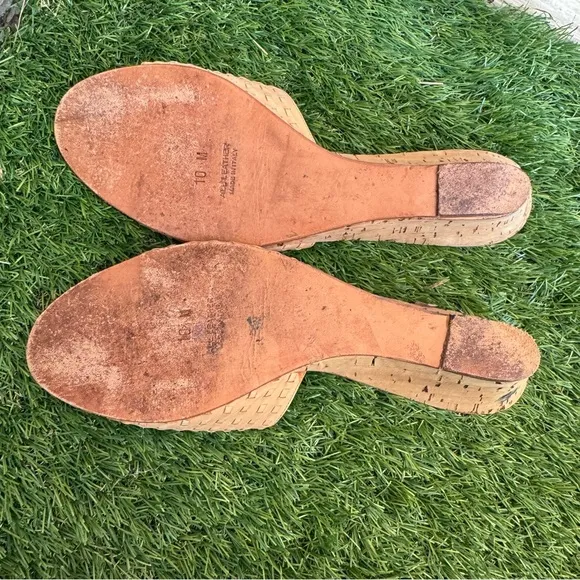 Vintage Maserati Woven Leather Wedge Sandals Made in Italy Tan Size 10