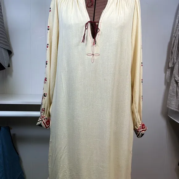 Vintage Phyllis Sues Kaftan Dress Embroidery Detail Pockets Boho Size Medium