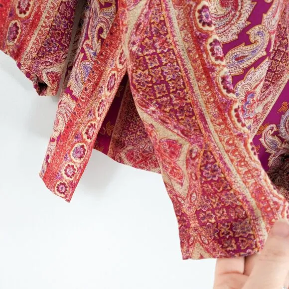 Vintage Silk Top Blouse Maxi Skirt Set Floral Paisley Long Button Scarf Pink XL