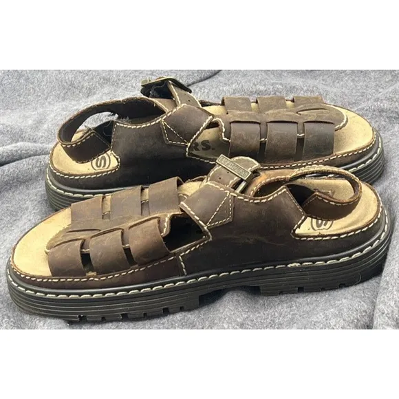 Vintage Skechers Fisherman Sandals Jammers Mens 10 Brown Leather Y2K Chunky New