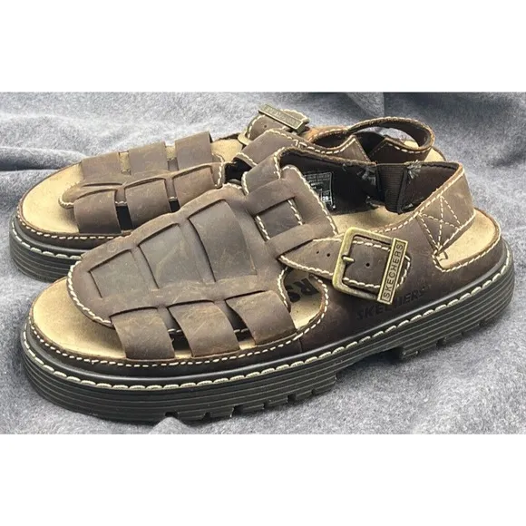 Vintage Skechers Fisherman Sandals Jammers Mens 10 Brown Leather Y2K Chunky New