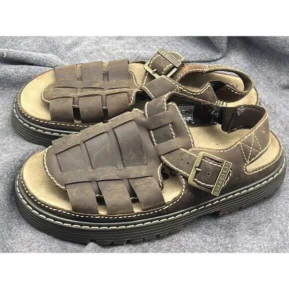 Vintage Skechers Fisherman Sandals Jammers Mens 10 Brown Leather Y2K Chunky New