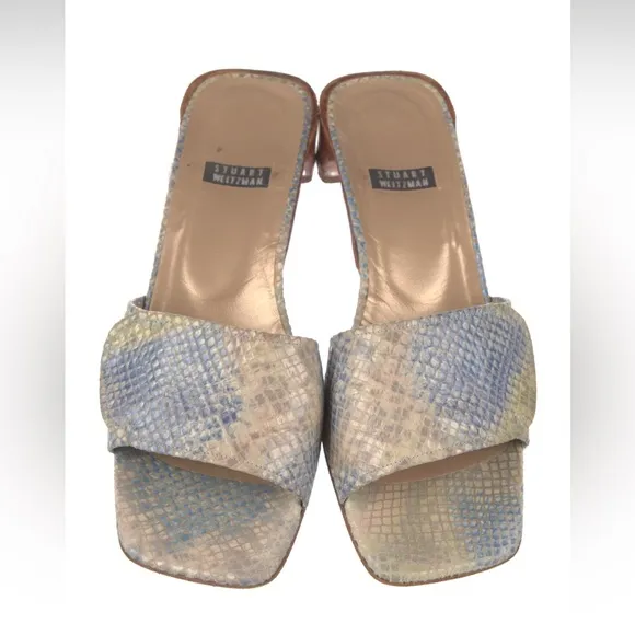 Vintage Stuart Weitzman Leather Animal Print Heeled Sandals/Slides